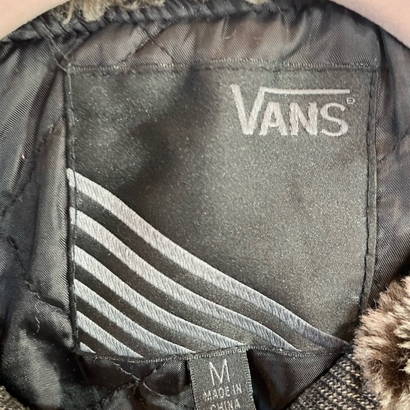 Vans Faux Fur Trim Bomber Jacket Women Sz Medium Full Zip Brown/Gray Lined - Picture 4 of 12